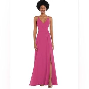 Pink After Six Faux Wrap Open Back Maxi Dress with Adjustable Straps Size 12 NWT